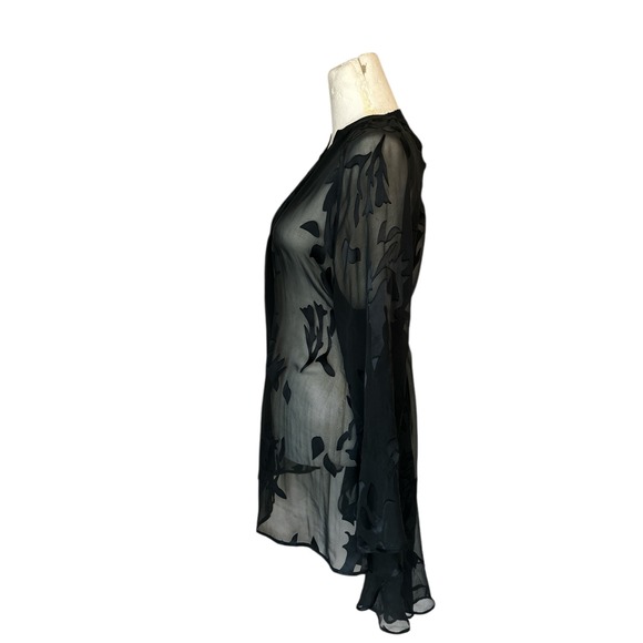 Soft Surroundings Black Floral Burnout Sheer‎ Tunic Blouse Top M - Picture 2 of 7